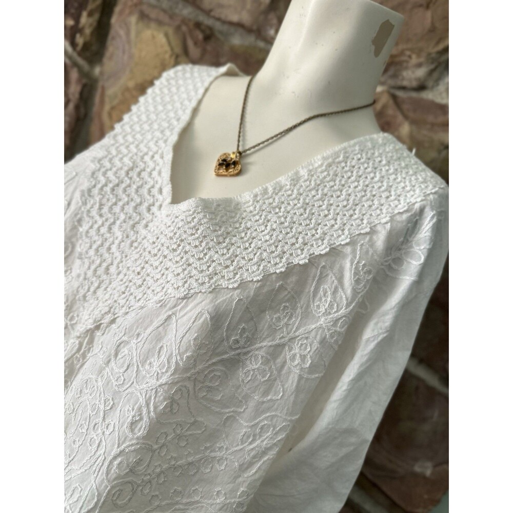 Karina Grimaldiโ Women's XXL cotton Blouse White3/4 Sleeve EUC